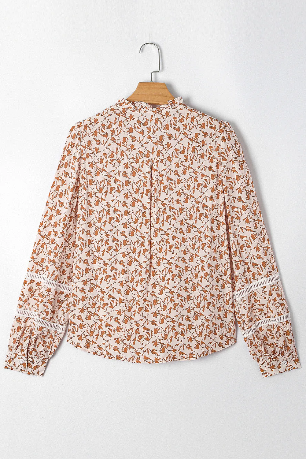 Womens Floral Printed Mock Neck Shirt Button Down Eyelet Blouse Tops