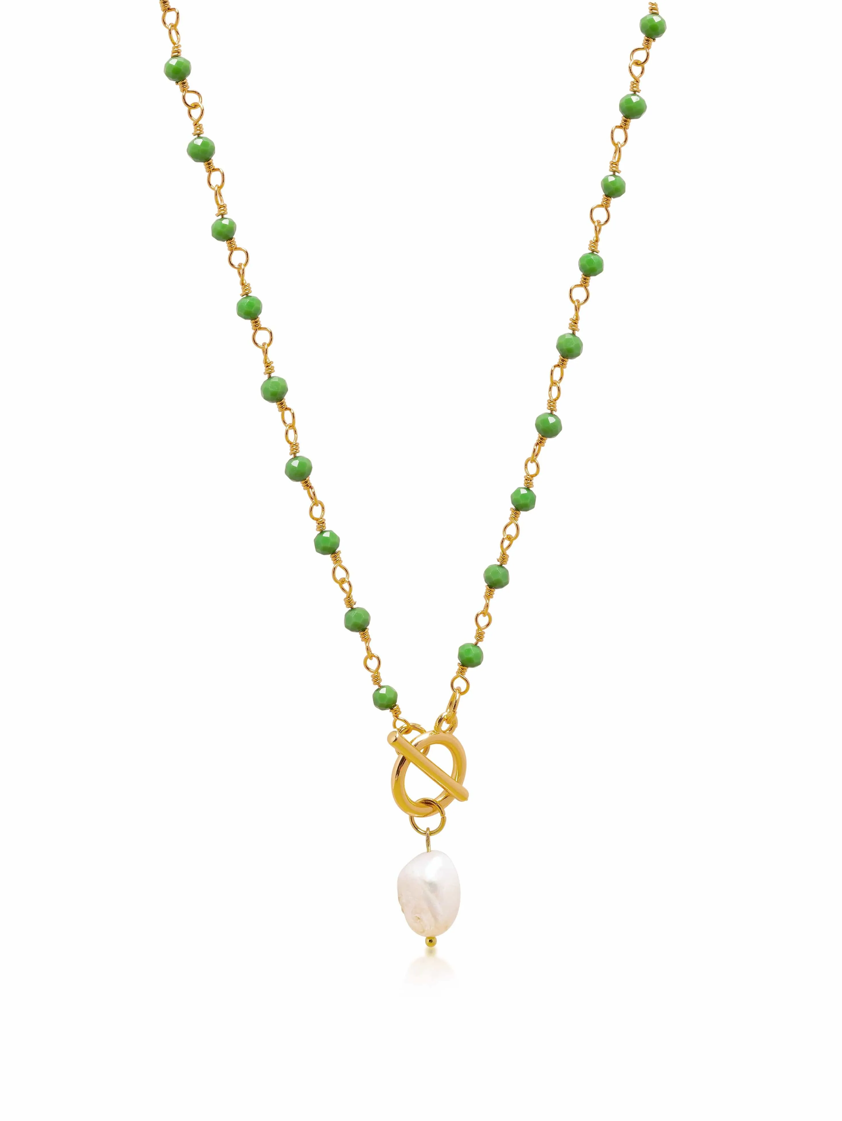 Women's Green CZ Wrap Necklace with Pearl