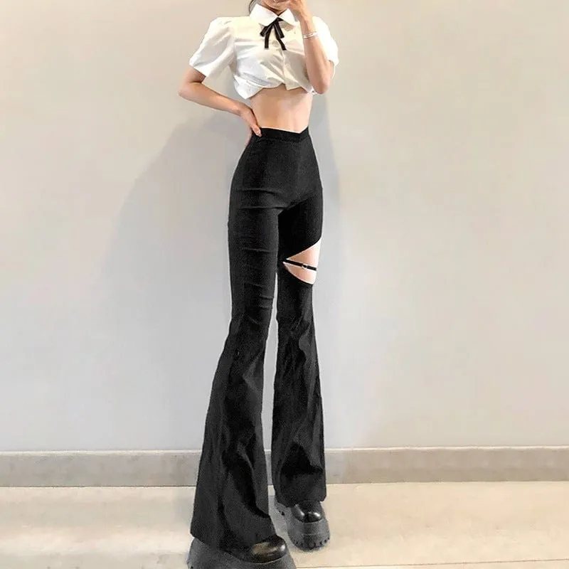 Women's Punk Cutout Flared Pants