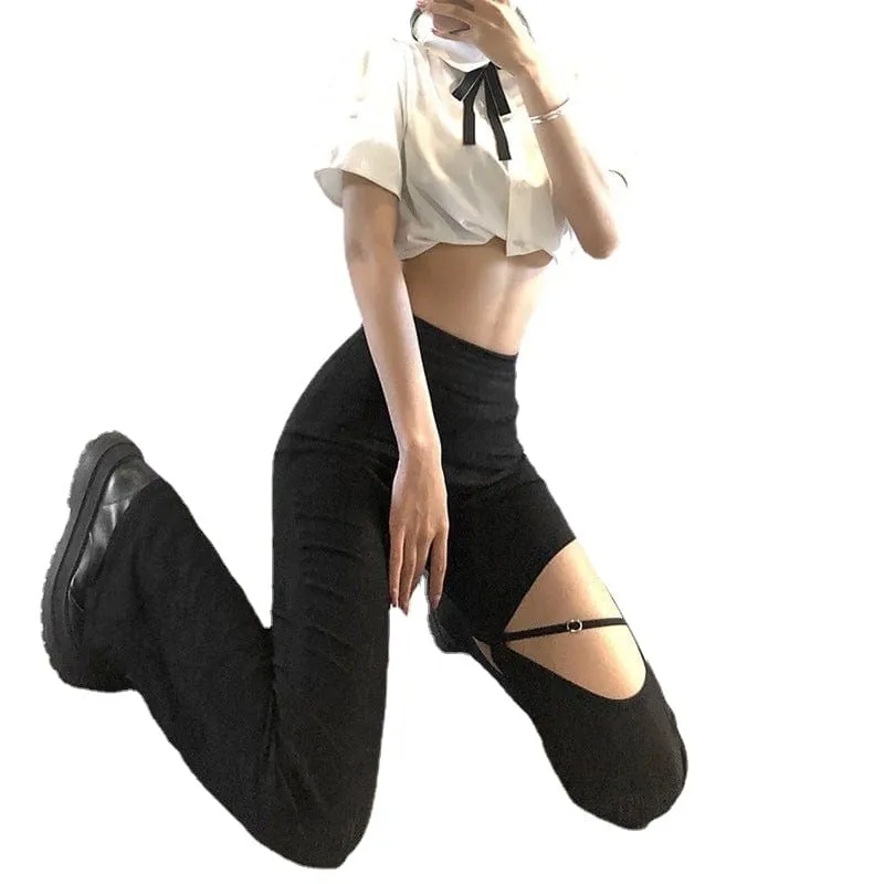 Women's Punk Cutout Flared Pants