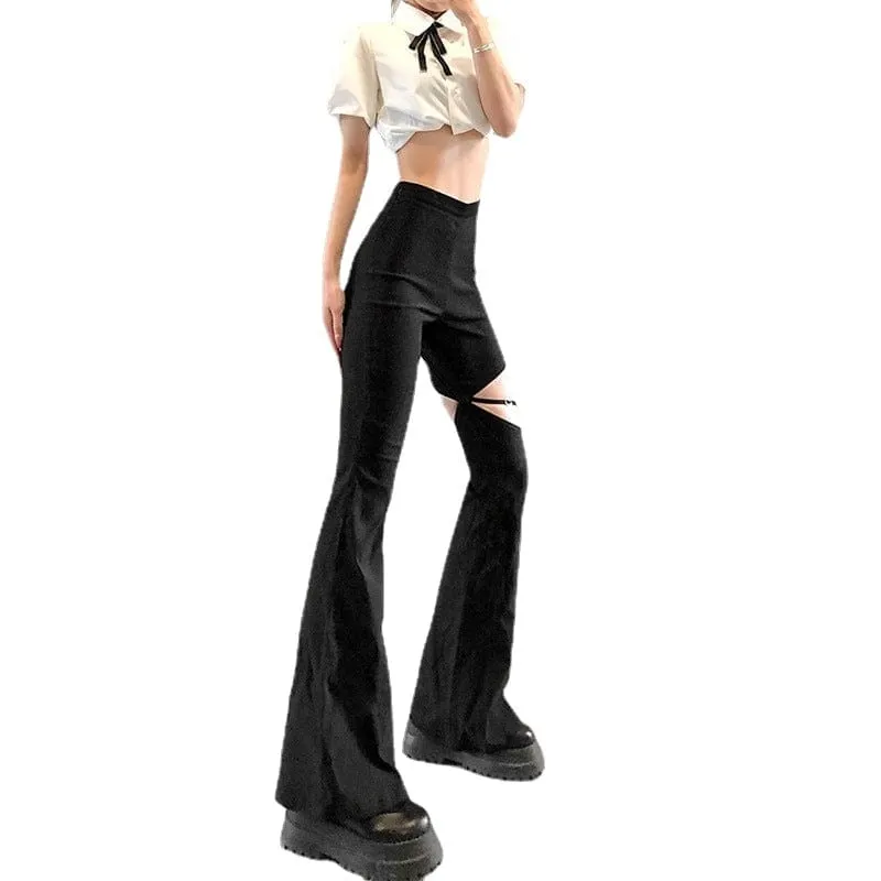 Women's Punk Cutout Flared Pants