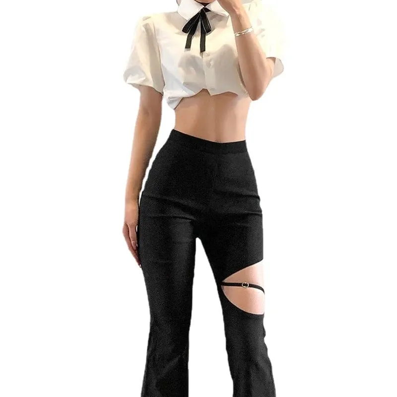 Women's Punk Cutout Flared Pants