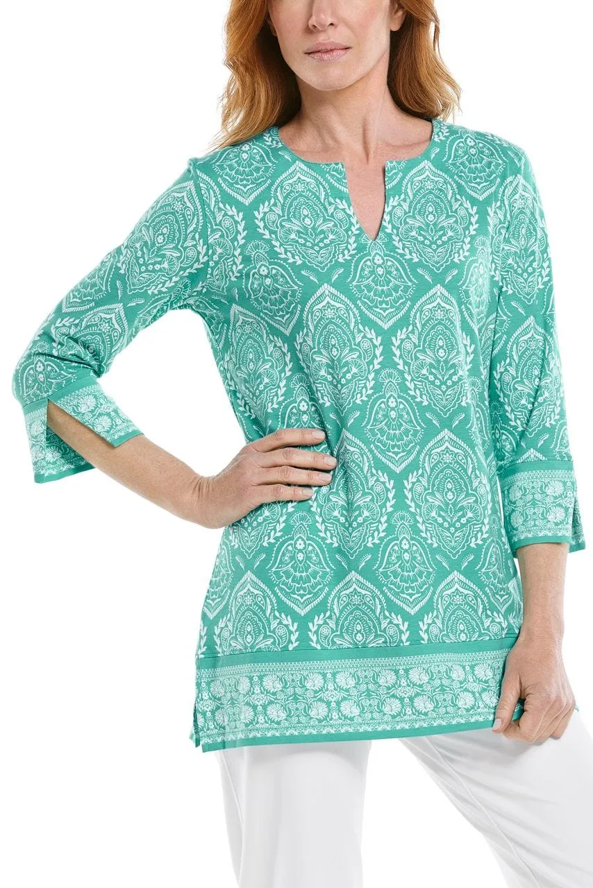 Women's St. Lucia Tunic Top  |  Cool Aqua Laurel Brocade