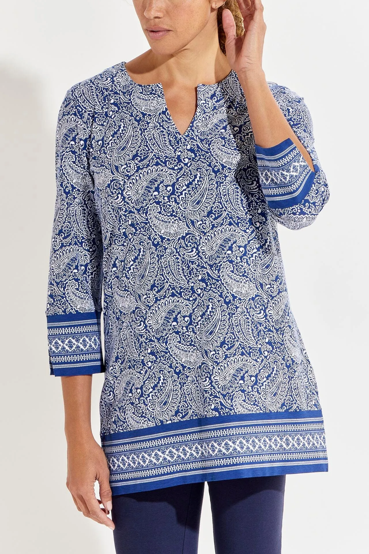 Women's St. Lucia Tunic Top  |  Navy Artisan Paisley