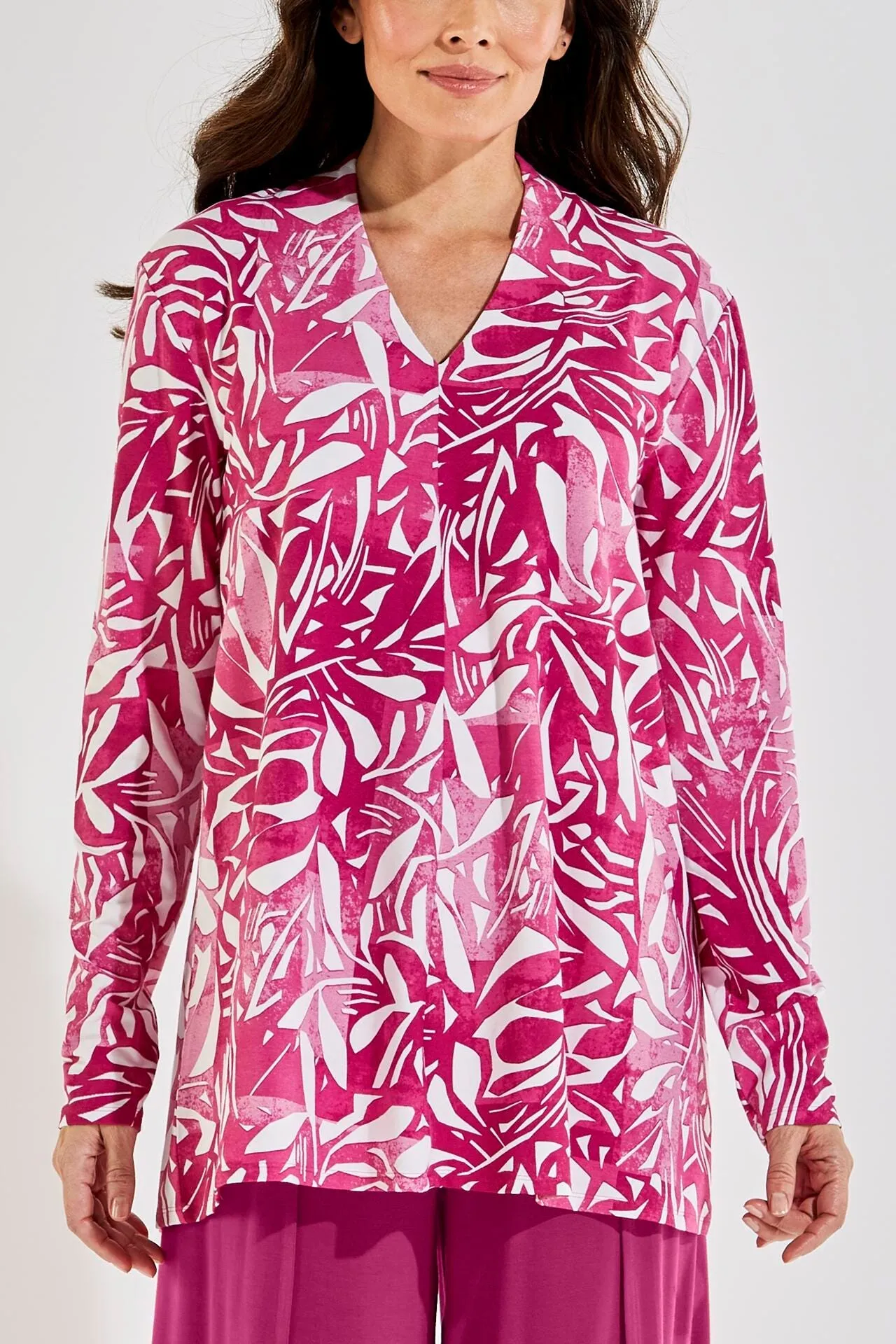 Women's Thera Tunic Top  |  Warm Angelica Abstract Leaves