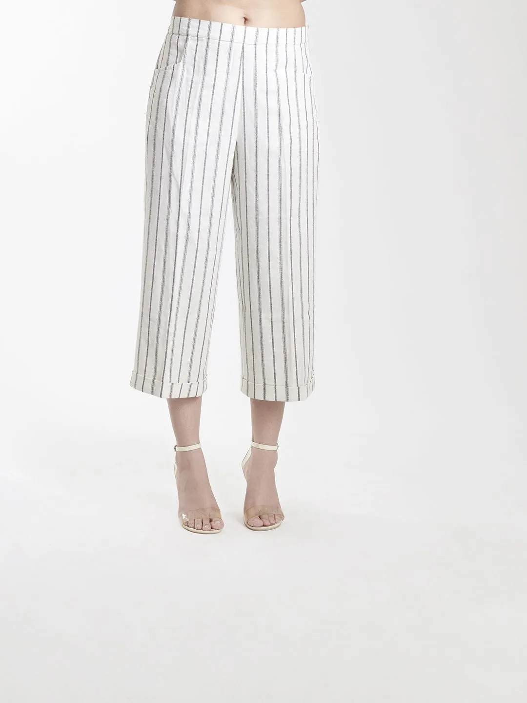 Women's White Linen Comfort Fit Culottes