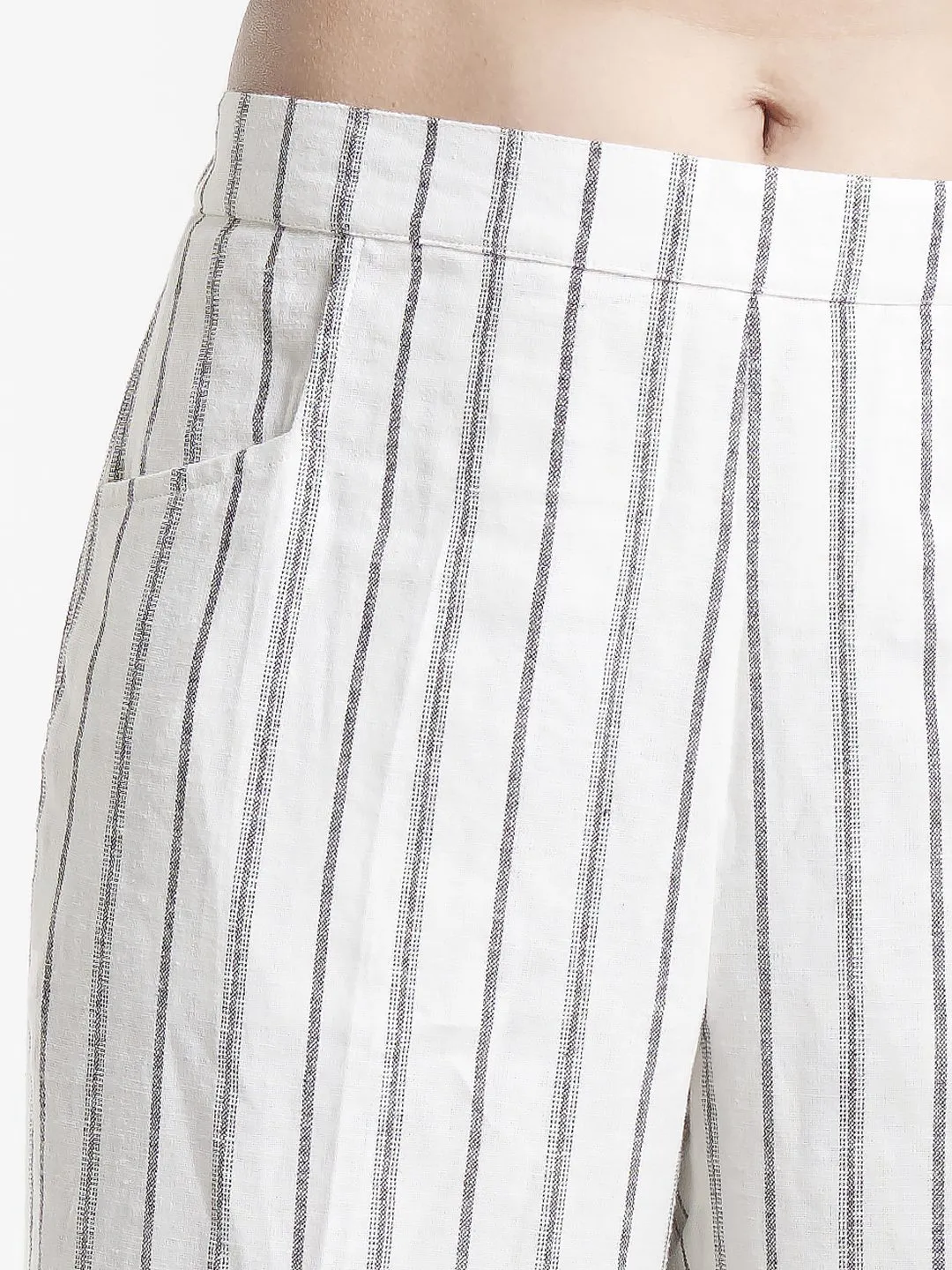 Women's White Linen Comfort Fit Culottes