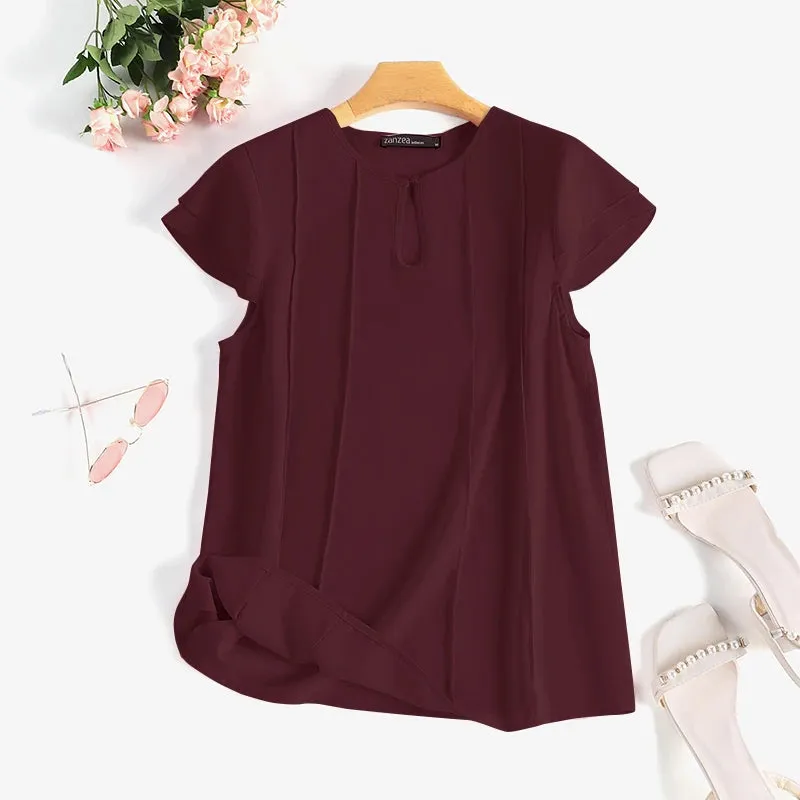 ZANZEA Summer Elegant Short Sleeve Blouse Women Fashion OL Work Shirt Casual Solid Holiday Tops Tunic Female Party Blusas Mujer