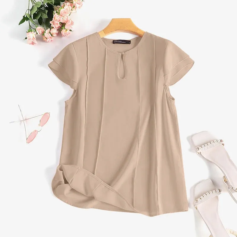 ZANZEA Summer Elegant Short Sleeve Blouse Women Fashion OL Work Shirt Casual Solid Holiday Tops Tunic Female Party Blusas Mujer