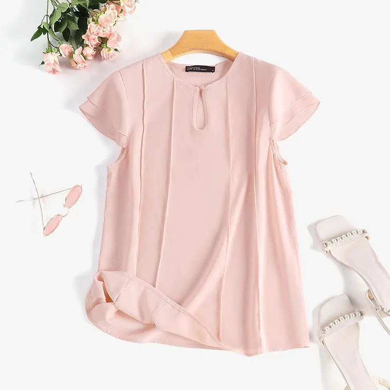 ZANZEA Summer Elegant Short Sleeve Blouse Women Fashion OL Work Shirt Casual Solid Holiday Tops Tunic Female Party Blusas Mujer